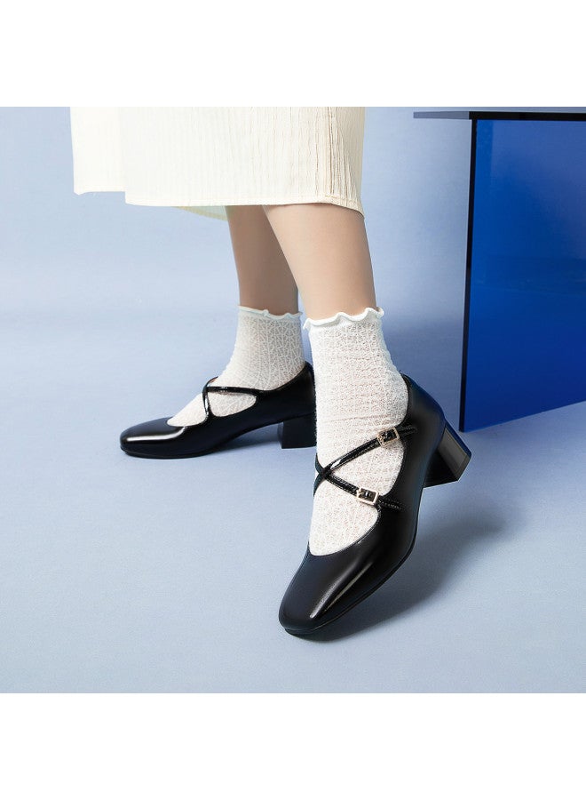 Comely أحذية ماري جين بأسلوب الكاونتر للنساء خريف جديد جلد طبيعي كعب سميك موضة ريترو متعددة الاستخدامات كعب عالي - Image 3