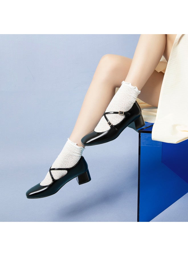 Comely أحذية ماري جين بأسلوب الكاونتر للنساء خريف جديد جلد طبيعي كعب سميك موضة ريترو متعددة الاستخدامات كعب عالي - Image 2