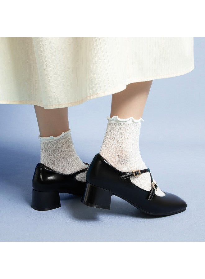 Comely أحذية ماري جين بأسلوب الكاونتر للنساء خريف جديد جلد طبيعي كعب سميك موضة ريترو متعددة الاستخدامات كعب عالي - Image 4