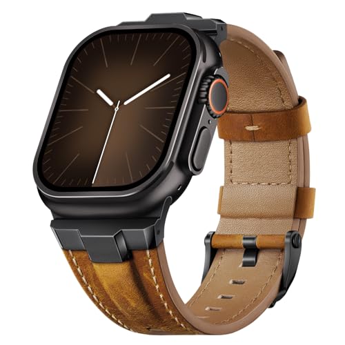 Suitisbest Leather Bands Compatible for Apple Watch Ultra Band 49mm 46mm 45mm 44mm 42mm, Genuine Leather Replacement Strap for iWatch Series 11 10 9 8 7 6 5 4 3 2 1, SE 3 2 1, Ultra 3 2 1 - Image 1