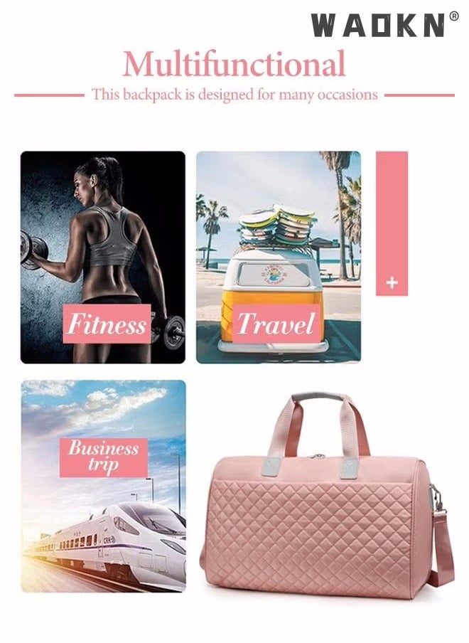 WAOKN Sports Gym Bag, Travel Weekend Duffle Bag Large Capacity Lightweight Waterproof Oxford Fabric Multipurpose Shoulder Luggage Bag for Fitness Sports Training Trip Carry Bags for Unisex Pink  - Image 5