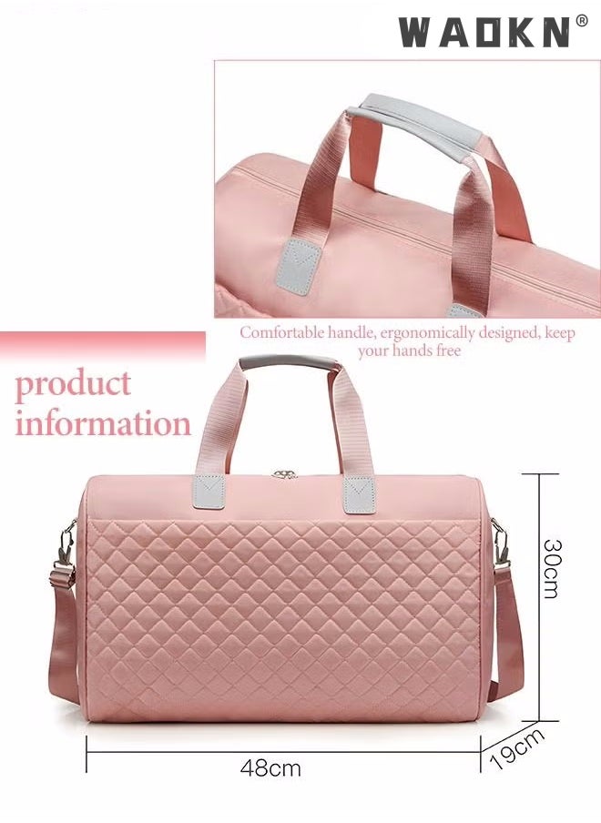 WAOKN Sports Gym Bag, Travel Weekend Duffle Bag Large Capacity Lightweight Waterproof Oxford Fabric Multipurpose Shoulder Luggage Bag for Fitness Sports Training Trip Carry Bags for Unisex Pink  - Image 4