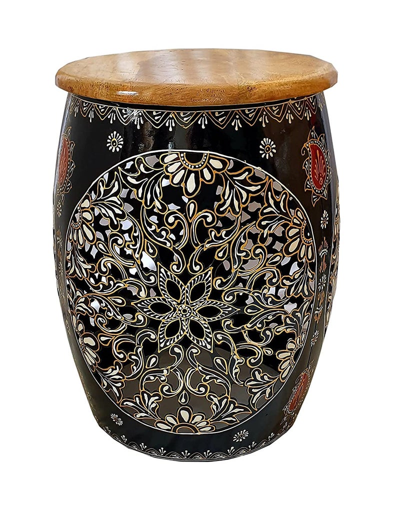 pranjals house pranjals house Wrought Iron Hand Painted Beautiful Stool Home Decor/Floor Decor/Table Decor/Decoration/Mudda (Multicolour) - Image 2