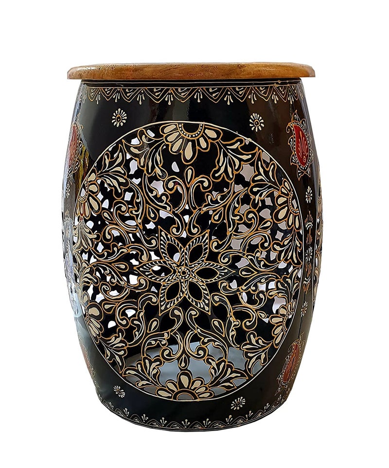 pranjals house pranjals house Wrought Iron Hand Painted Beautiful Stool Home Decor/Floor Decor/Table Decor/Decoration/Mudda (Multicolour) - Image 4