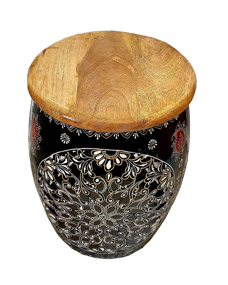 pranjals house pranjals house Wrought Iron Hand Painted Beautiful Stool Home Decor/Floor Decor/Table Decor/Decoration/Mudda (Multicolour) - Image 3