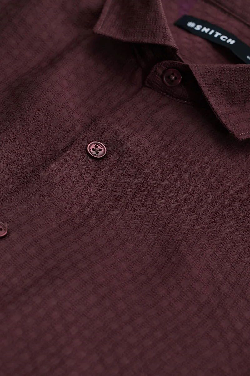 SNITCH Dark Maroon Textured Long Sleeve Slim Fit Shirt