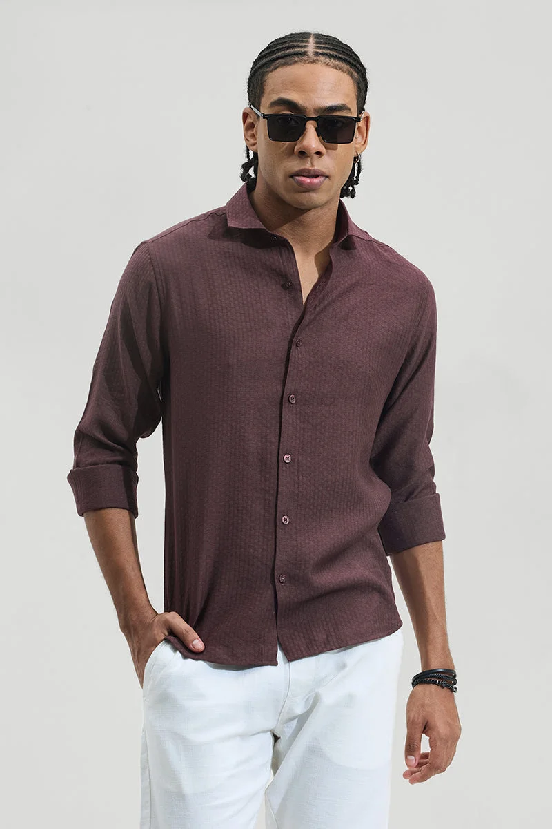 SNITCH Dark Maroon Textured Long Sleeve Slim Fit Shirt