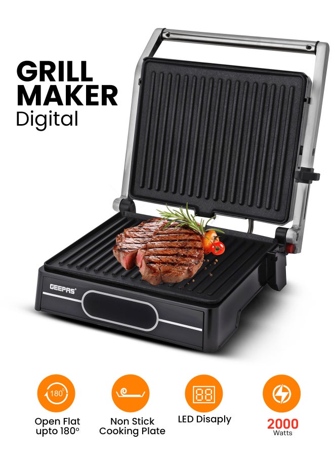 GEEPAS 4-Slice Grill Maker / Non-Stick Plates for Easy Release and Quick Cleanup/ Digital Control Temperature with 9 Levels Manual Adjustable Height 2000 W GGM36557 Black - Image 1