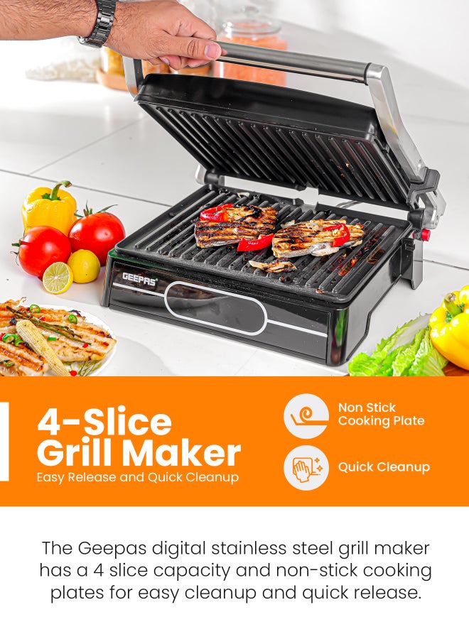 GEEPAS 4-Slice Grill Maker / Non-Stick Plates for Easy Release and Quick Cleanup/ Digital Control Temperature with 9 Levels Manual Adjustable Height 2000 W GGM36557 Black - Image 2