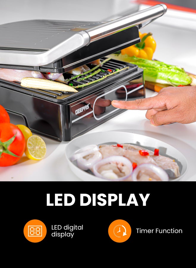 GEEPAS 4-Slice Grill Maker / Non-Stick Plates for Easy Release and Quick Cleanup/ Digital Control Temperature with 9 Levels Manual Adjustable Height 2000 W GGM36557 Black - Image 3