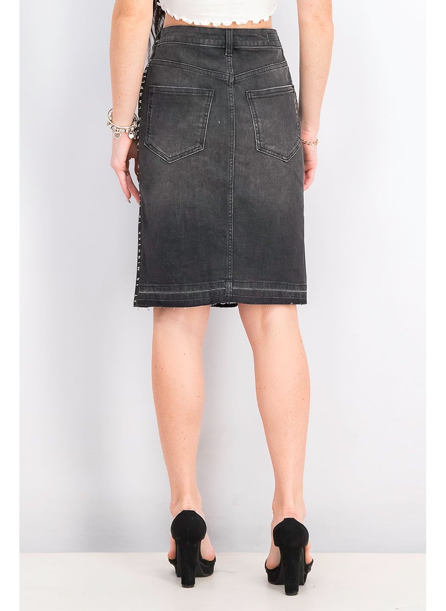 Scotch & Soda Women Five Pocket Midi Skirt, Wash Black  - Image 4