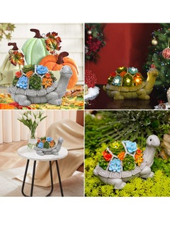 Generic Solar Garden Outdoor Statues Turtle with Succulent and 7 LED Lights Lawn Decor Tortoise Statue for Patio Balcony Yard Ornament  - Image 3