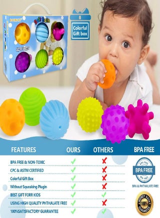 ROHSCE Baby Textured Multi Sensory Toys Massage Ball Gift Set BPA Free for Toddlers 1-3 Soft Balls Montessori Infant Baby Toys 6 to 12 Months 6 Pack - pzsku/Z3638E313CE07F5D1BC33Z/45/_/1686915576/755bca3b-b124-412e-8610-c0650f43c9f2