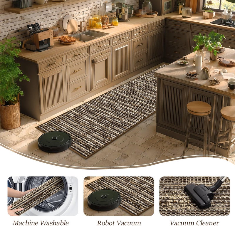 BSICPRO Kitchen Rugs Sets of 2-Non Slip Kitchen Mats for Floor-Thick Stain Resistant Vintage Kitchen Floor Mat Runner Carpet for Hallways Entryway Laundry Room Washableï¼ˆBrown 22"x59"+20"x32"ï¼‰ - Image 3