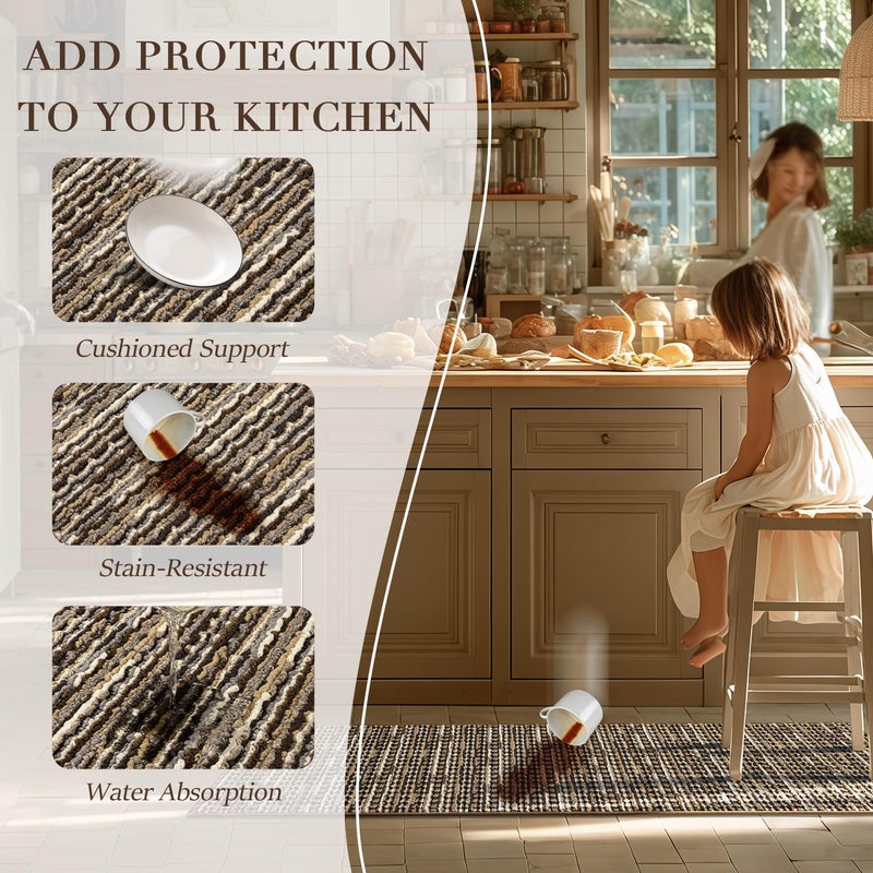 BSICPRO Kitchen Rugs Sets of 2-Non Slip Kitchen Mats for Floor-Thick Stain Resistant Vintage Kitchen Floor Mat Runner Carpet for Hallways Entryway Laundry Room Washableï¼ˆBrown 22"x59"+20"x32"ï¼‰ - Image 4