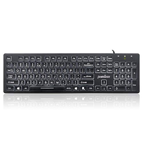 Perixx لوحة مفاتيح USB مضاءة من بيركس PERIBOARD-317، حروف كبيرة مطبوعة مع إضاءة LED بيضاء، تخطيط اللغة الإنجليزية الأمريكية، أسود - Image 1