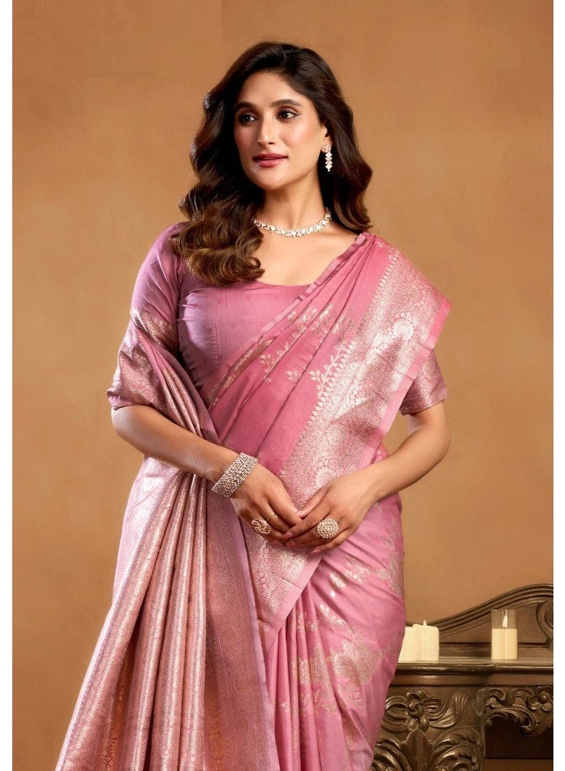 Women's Silk Saree with Rich Pallu, Zhallar & Blouse Piece - Perfect for Weddings, Festivals & Parties, Swarnika, Fall and Pico Stitched, Premium Silk Saree. (Pink) - Image 3