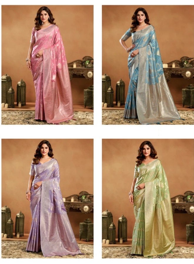 Women's Silk Saree with Rich Pallu, Zhallar & Blouse Piece - Perfect for Weddings, Festivals & Parties, Swarnika, Fall and Pico Stitched, Premium Silk Saree. (Pink) - Image 5