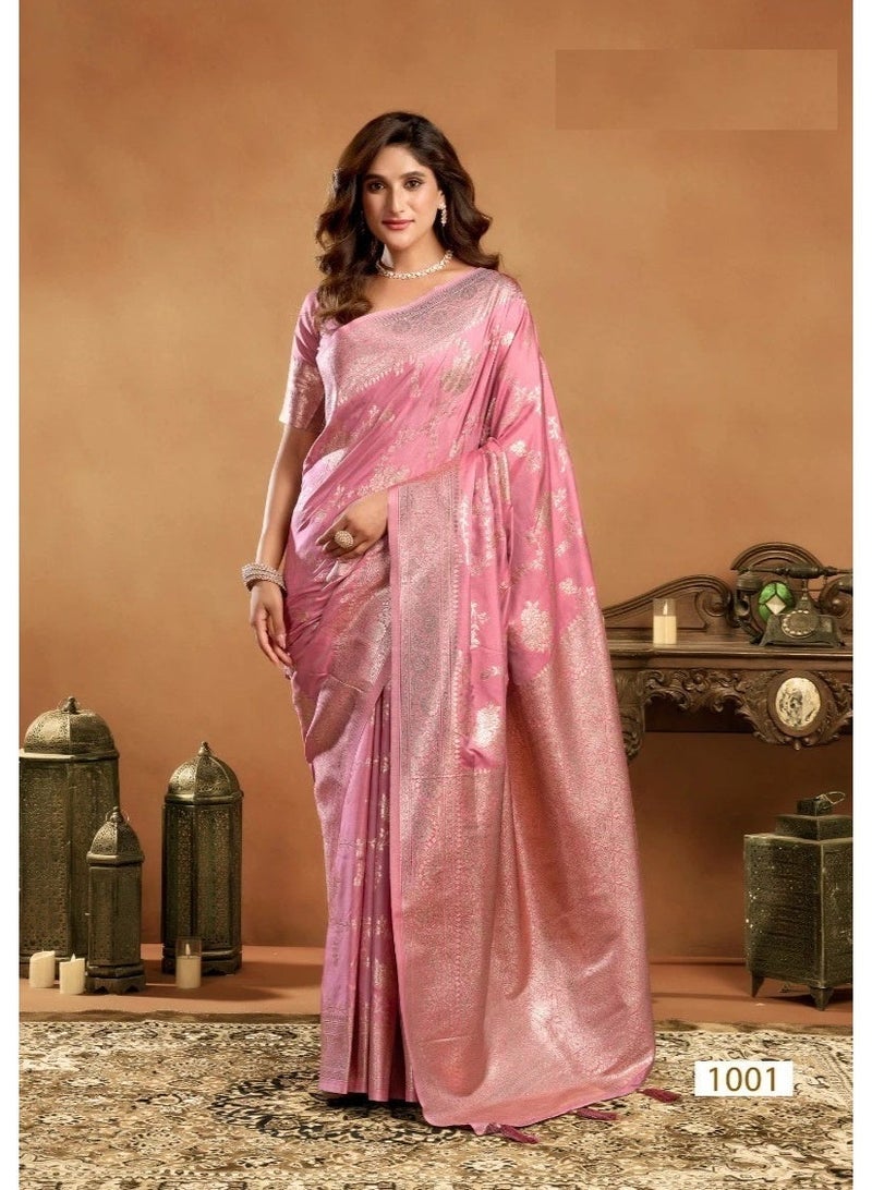 Women's Silk Saree with Rich Pallu, Zhallar & Blouse Piece - Perfect for Weddings, Festivals & Parties, Swarnika, Fall and Pico Stitched, Premium Silk Saree. (Pink) - Image 3