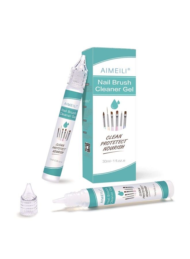 AIMEILI جل منظف فرشاة الأظافر لفرش طلاء الأظافر الأكريليكية وفرش المانيكير الجل - 2 × 15 مل - Image 1