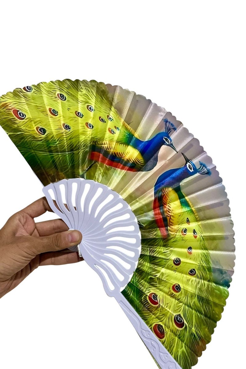 مروحة قابلة للطي، مروحة محمولة باليد بإطار بلاستيكي من القماش لحفلات الزفاف والرقص - Image 1