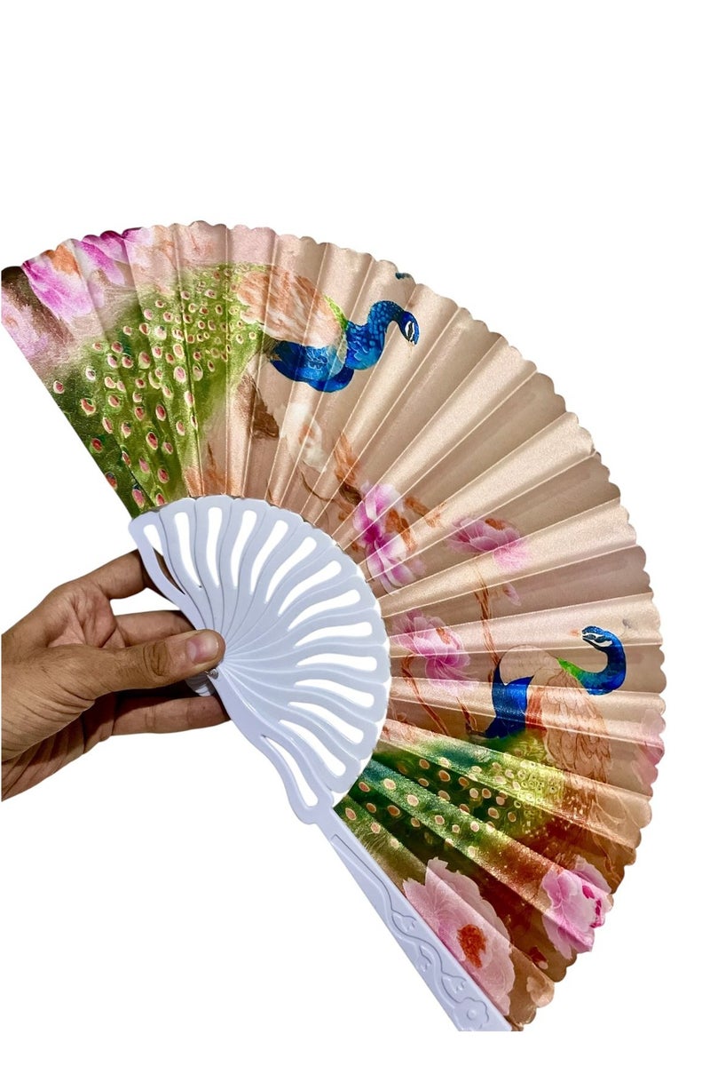 مروحة قابلة للطي، مروحة محمولة باليد بإطار بلاستيكي من القماش لحفلات الزفاف والرقص - Image 2