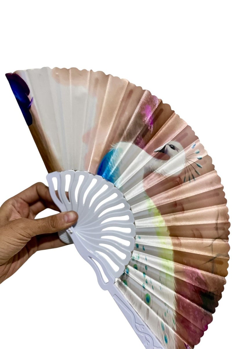 مروحة قابلة للطي، مروحة محمولة باليد بإطار بلاستيكي من القماش لحفلات الزفاف والرقص - Image 3