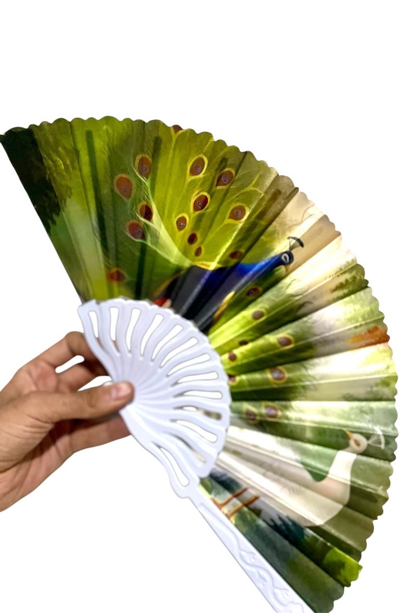 مروحة قابلة للطي، مروحة محمولة باليد بإطار بلاستيكي من القماش لحفلات الزفاف والرقص - Image 4
