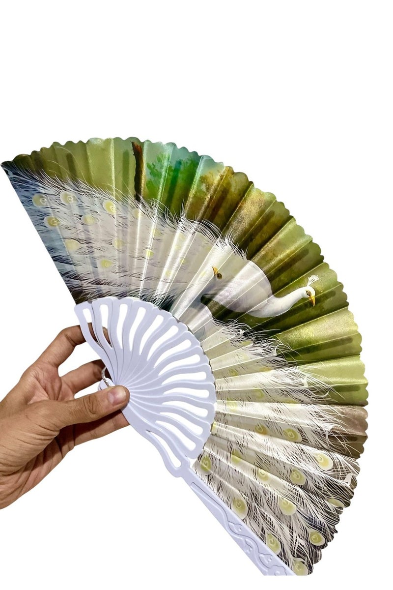 مروحة قابلة للطي، مروحة محمولة باليد بإطار بلاستيكي من القماش لحفلات الزفاف والرقص - Image 5