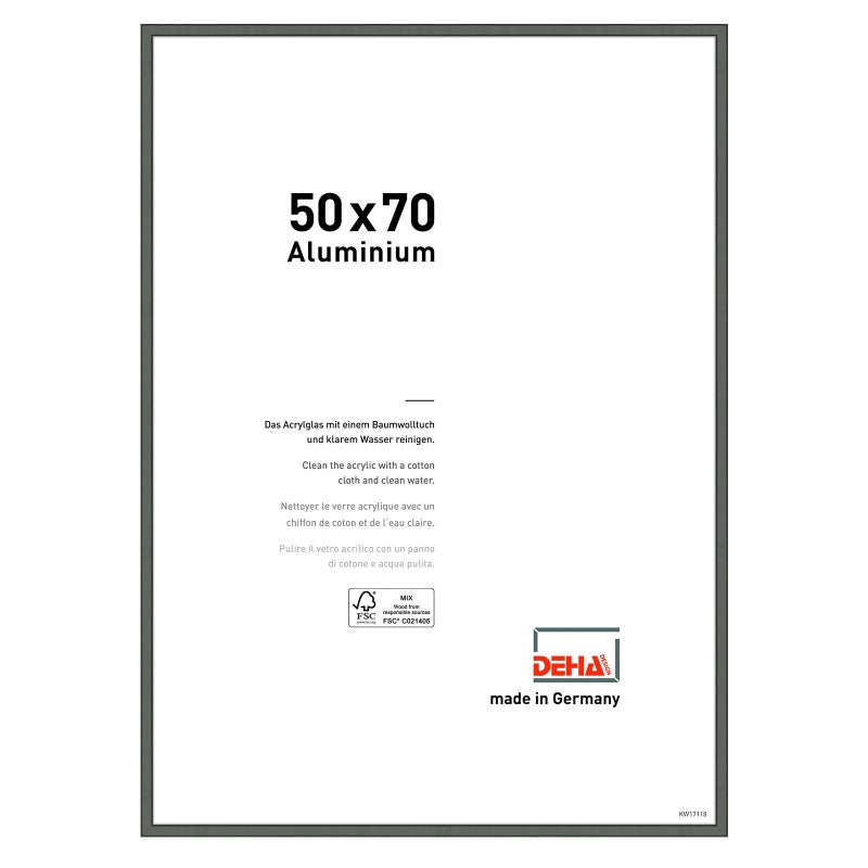 DEHA Design Boston Aluminium Picture Frame Grey 50x70cm with Push and Turn Clips