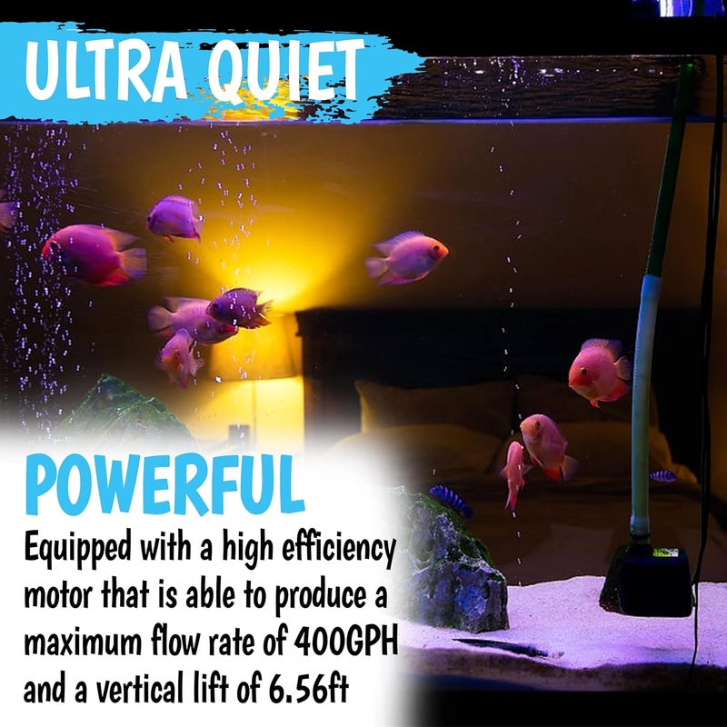 Aquatrone 400GPH Submersible Pump 25W - Ultra Quiet Fountain Water Pump, 1500L/hr, 6.56ft High Lift, 3 Nozzles - Submersible Water Pump for Aquarium, Fish Tank, Pond, Hydroponics, Statuary (Compact 400GPH) - Image 4