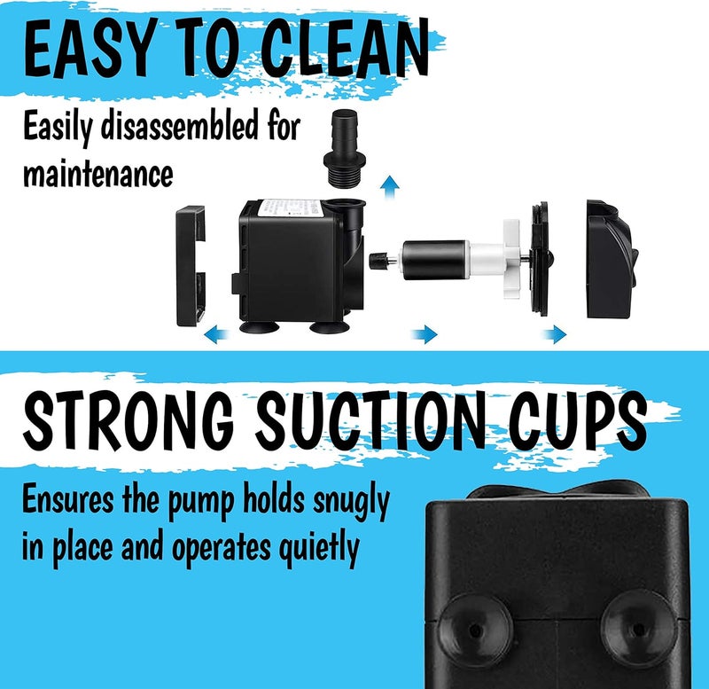 Aquatrone 400GPH Submersible Pump 25W - Ultra Quiet Fountain Water Pump, 1500L/hr, 6.56ft High Lift, 3 Nozzles - Submersible Water Pump for Aquarium, Fish Tank, Pond, Hydroponics, Statuary (Compact 400GPH) - Image 2