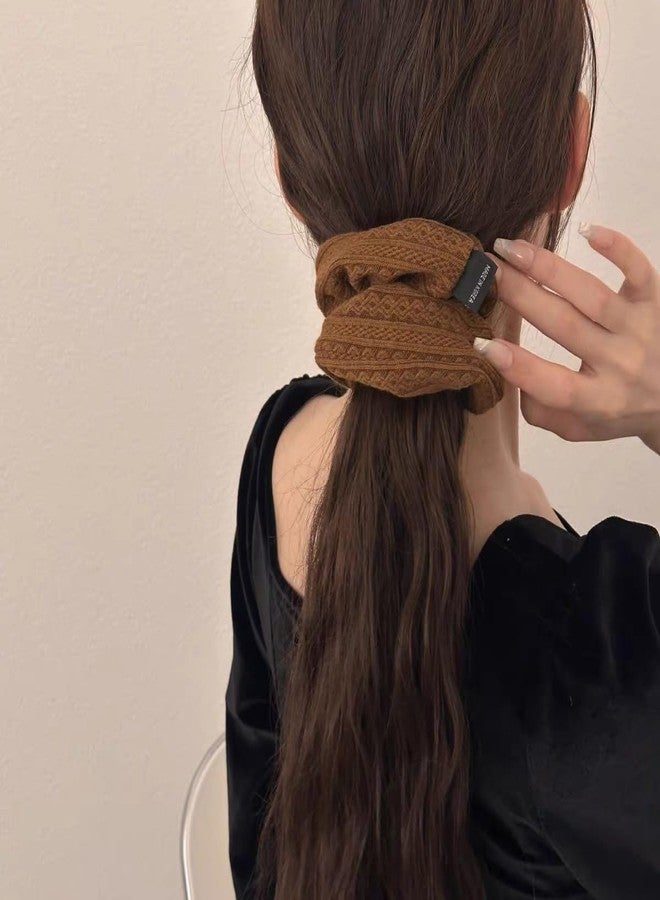 TUCEWP Scrunchies for Women's Hair 3Pcs Brown Camel Black Knit Scrunchies for Long Thick Curly Hair Ultra Textured Soft Hair Bands Neutral Scrunchie Cute Ponytail Holders No Damage Elastic Hair Ties - Image 2
