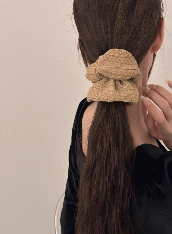 TUCEWP Scrunchies for Women's Hair 3Pcs Brown Camel Black Knit Scrunchies for Long Thick Curly Hair Ultra Textured Soft Hair Bands Neutral Scrunchie Cute Ponytail Holders No Damage Elastic Hair Ties - Image 3