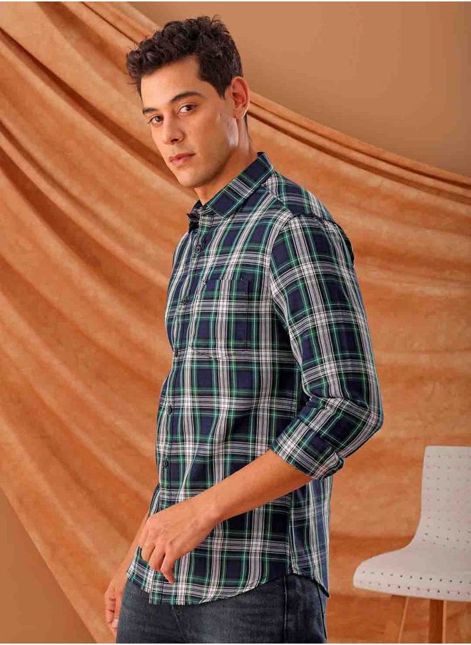 The Indian Garage Co Men Slim Fit Checkered Full Sleeves Cutaway Collar Casual Shirt  - Image 3
