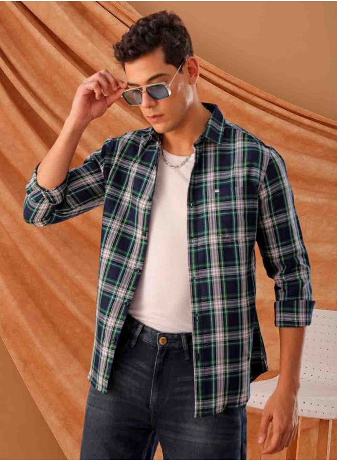 The Indian Garage Co Men Slim Fit Checkered Full Sleeves Cutaway Collar Casual Shirt  - Image 1