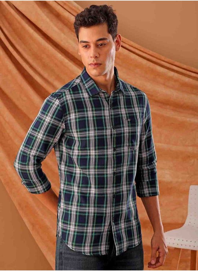 The Indian Garage Co Men Slim Fit Checkered Full Sleeves Cutaway Collar Casual Shirt  - Image 4