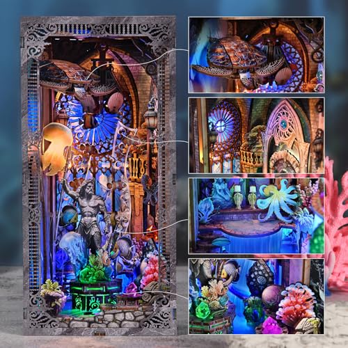 fifijoy Book Nook Kit DIY Miniature House Dollhouse Kit for Adults and Teens Booknook Tiny House Atlantis Bookshelf Decor 3D Wooden Puzzle with LED Light Gifts for Family and Friends Atlantis - Image 5
