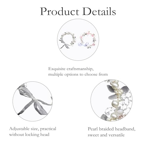 XFSAFDM 2PCS Tiara For Women, Floral Crown Hair Accessories For Kids Girls, Adjustable Crown For Girls, Elegant Pearl Hair Band For Weddings Party, Birthday, Dress Up Anniversaries Celebrations - Image 3