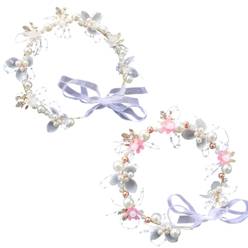 XFSAFDM 2PCS Tiara For Women, Floral Crown Hair Accessories For Kids Girls, Adjustable Crown For Girls, Elegant Pearl Hair Band For Weddings Party, Birthday, Dress Up Anniversaries Celebrations - Image 1
