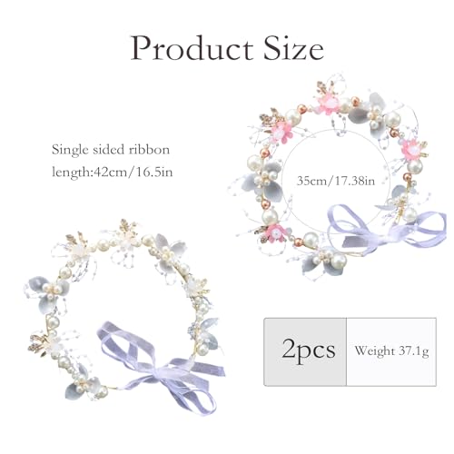 XFSAFDM 2PCS Tiara For Women, Floral Crown Hair Accessories For Kids Girls, Adjustable Crown For Girls, Elegant Pearl Hair Band For Weddings Party, Birthday, Dress Up Anniversaries Celebrations - Image 2