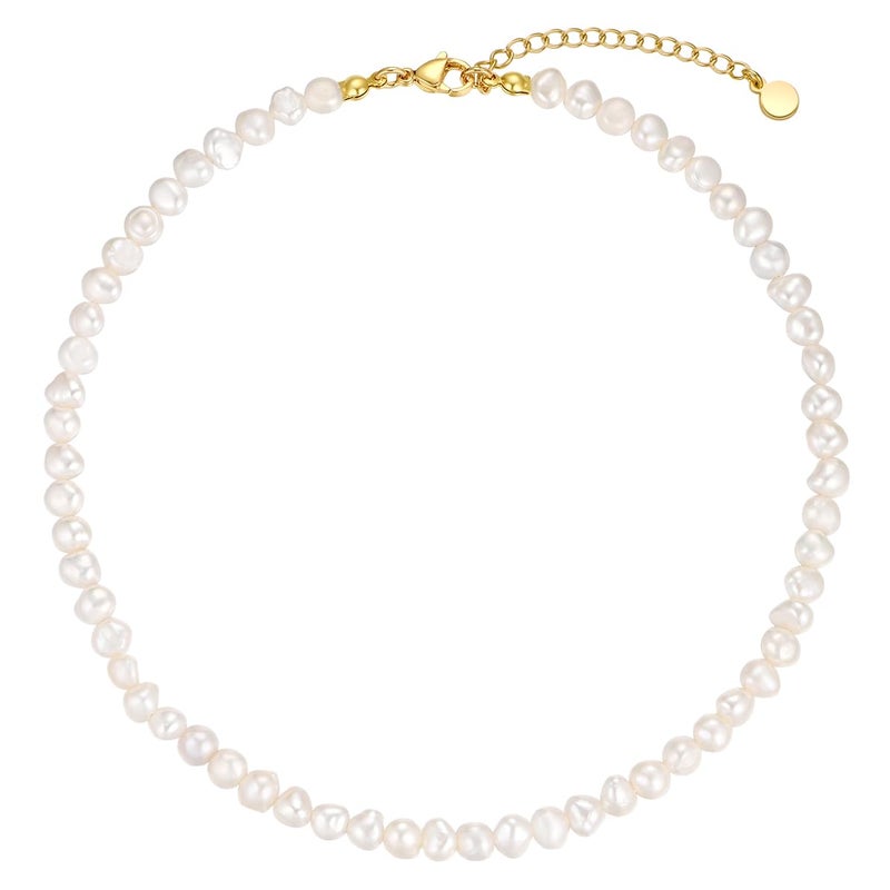 NUZON 6-7mm Baroque Pearl Choker Necklace for Women Natural Freshwater White Pearl Beaded Necklace Strand Elegant Summer Layering Jewelry 16" - Image 1