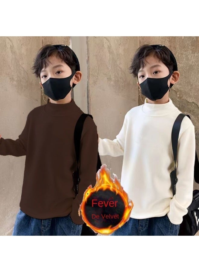Autumn And Winter Children's Thermal Base Shirt For Boys, Half-high Collar Long-sleeve T-shirt, New Stylish And Handsome Top For Older Children - Image 1