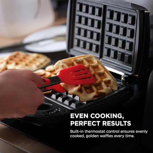Glen Electric Waffle Maker for Home 750W | Cool Touch Waffle Maker with Non-Stick Coating Plates | Thermostat Control | Compact Vertical Storage | Black (3024WMBL) - Image 2