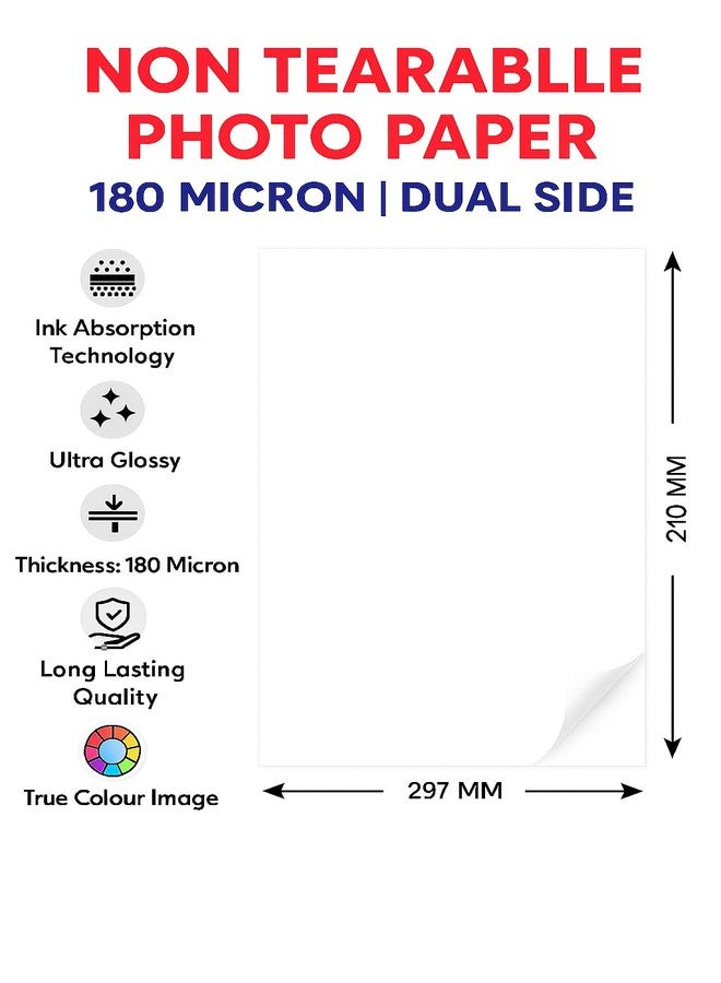 Polycrom Premium A4 180 Micron Double Sided Non-Tearable, Water Proof, Instant Dry Glossy Inkjet Photo Paper A4 (210 x 297 mm) (A4 – 25 Sheets) - Image 2