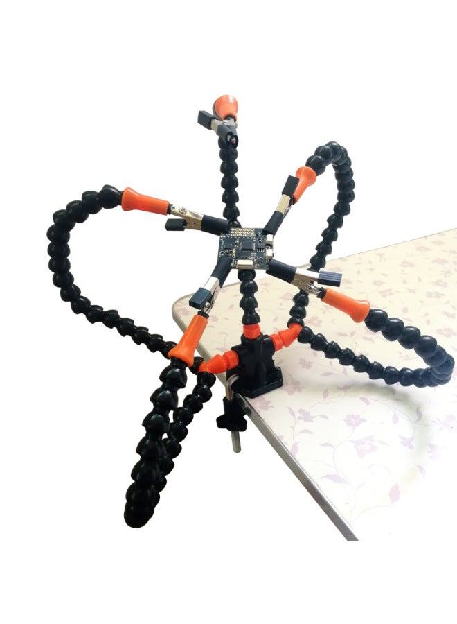 Magnifying Mirror Lamp Welding Table 3 Times USB Adjustable 4 Claw Table Welding PCB Clamp Flexible Arm Welding Tool With Lamp-Color:Black Three-hole Five-arm Black Plus Magnifying Mirror Lamp  - Image 5