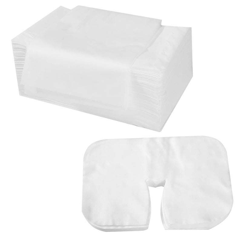 Uralili 100 Pieces Disposable Non Woven Massage Table Sheets Set Include 50 Pieces 31x71 Inches Soft Massage Bed Sheet & 11x14 Inches Face Cradle Covers For Massage Beauty Salon -White - Image 4