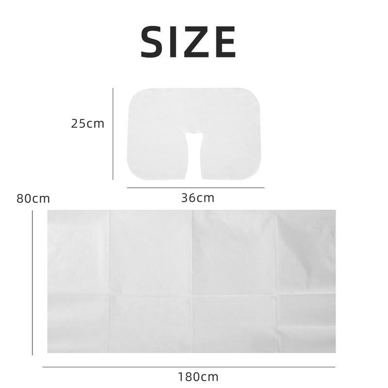 Uralili 100 Pieces Disposable Non Woven Massage Table Sheets Set Include 50 Pieces 31x71 Inches Soft Massage Bed Sheet & 11x14 Inches Face Cradle Covers For Massage Beauty Salon -White - Image 2