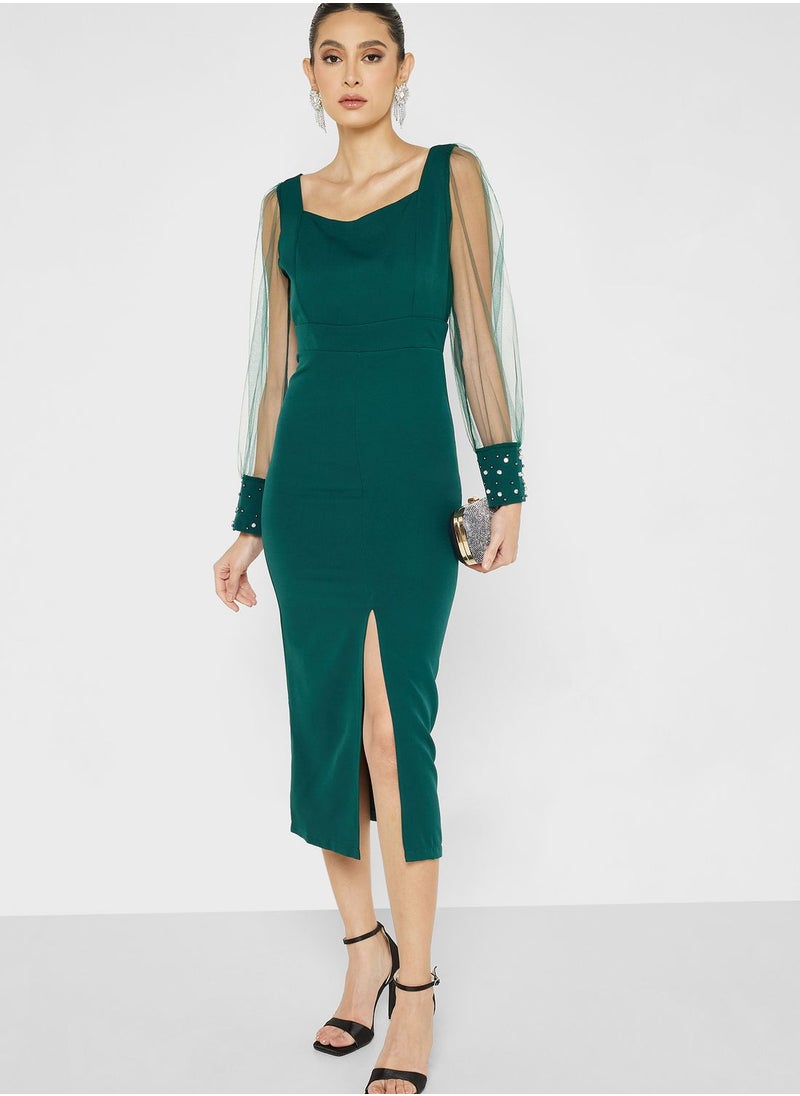 Ella Limited Edition - Mesh Sleeve Bodycon Dress With Slit - Image 1