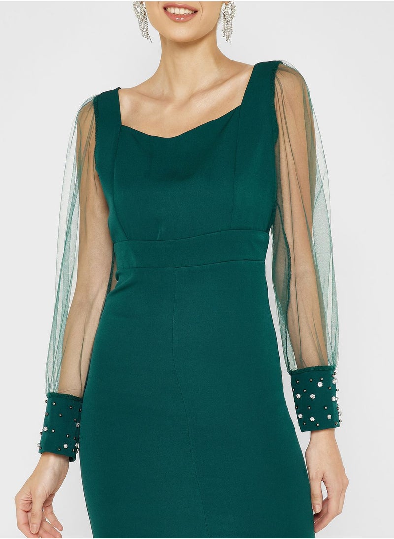 Ella Limited Edition - Mesh Sleeve Bodycon Dress With Slit - Image 1